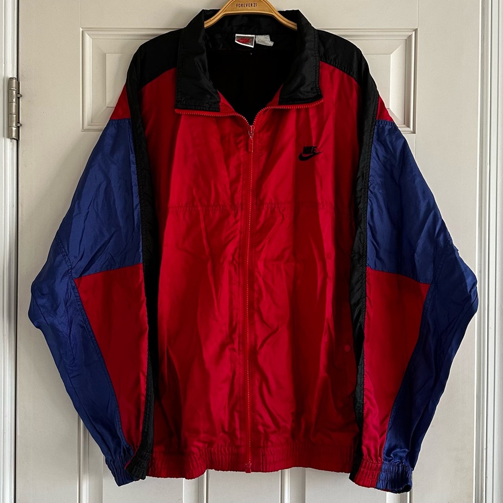 Vintage 90s Nike Windbreaker Jacket Colorblock Red Blue Black Grunge Streetwear